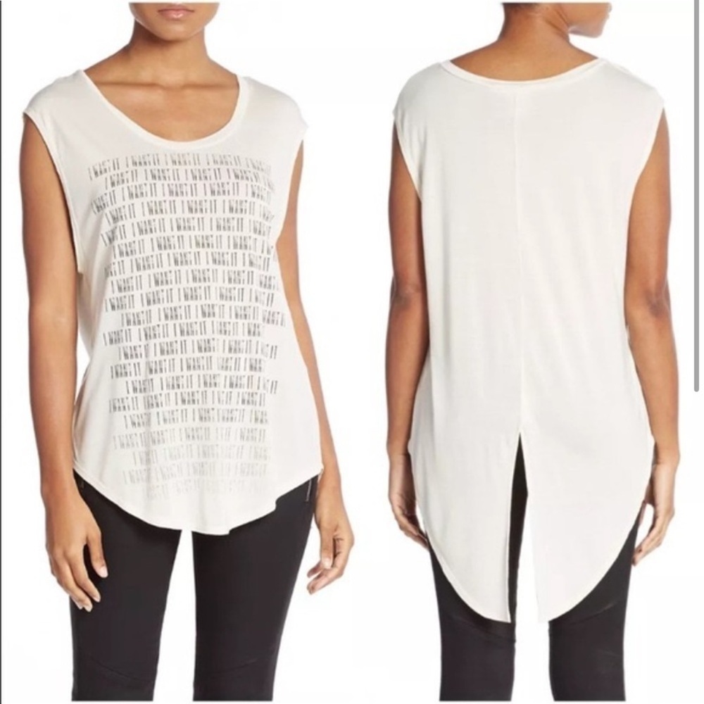 2/$30 Haute Hippie White Cream “I Want It” Graphic Sleeveless High-Low Tunic Top